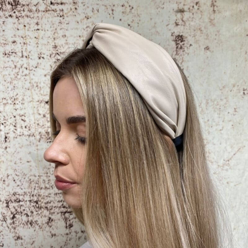 Leather Look Headband Beige