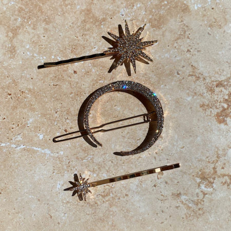 Star and moon hair clip trio