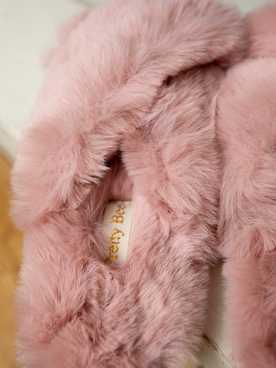 luxury faux fur slipper dusky pinkq