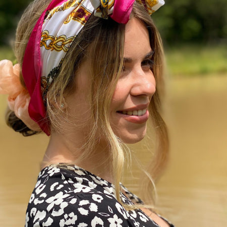 chain detail silk scarf hot pink