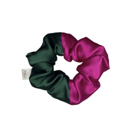 Two tone silk scrunchie emerald and Fuchsia