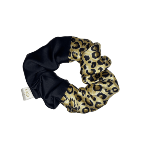 Two tone silk scrunchie black leopard