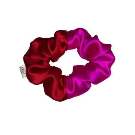Two tone silk scrunchie holiday red & fuchsia
